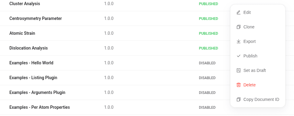Plugin right click menu