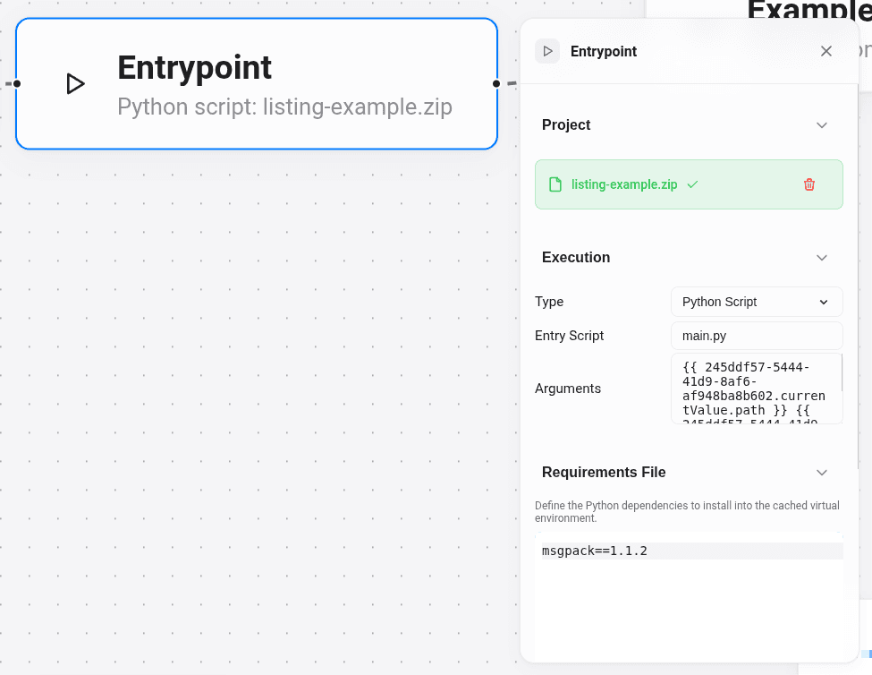 Python script entrypoint node configuration